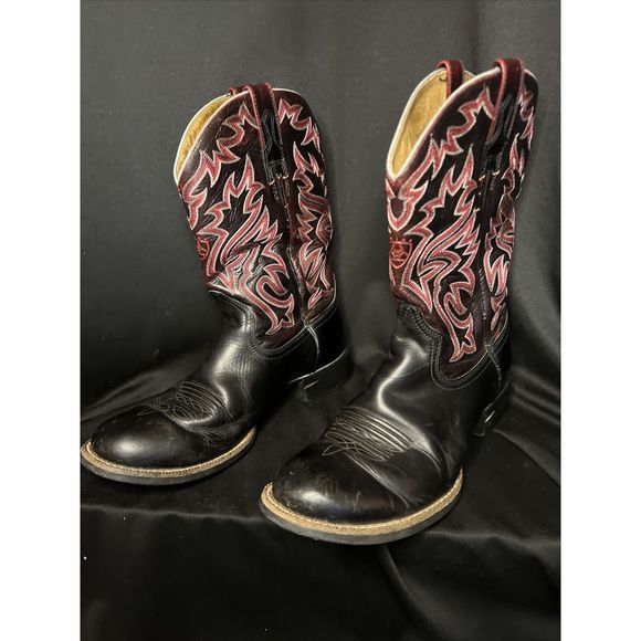 Ariat 38563 Leather Round Toe Cowboy Western Boots Size 9.5 D Men Black Red - Picture 6 of 12